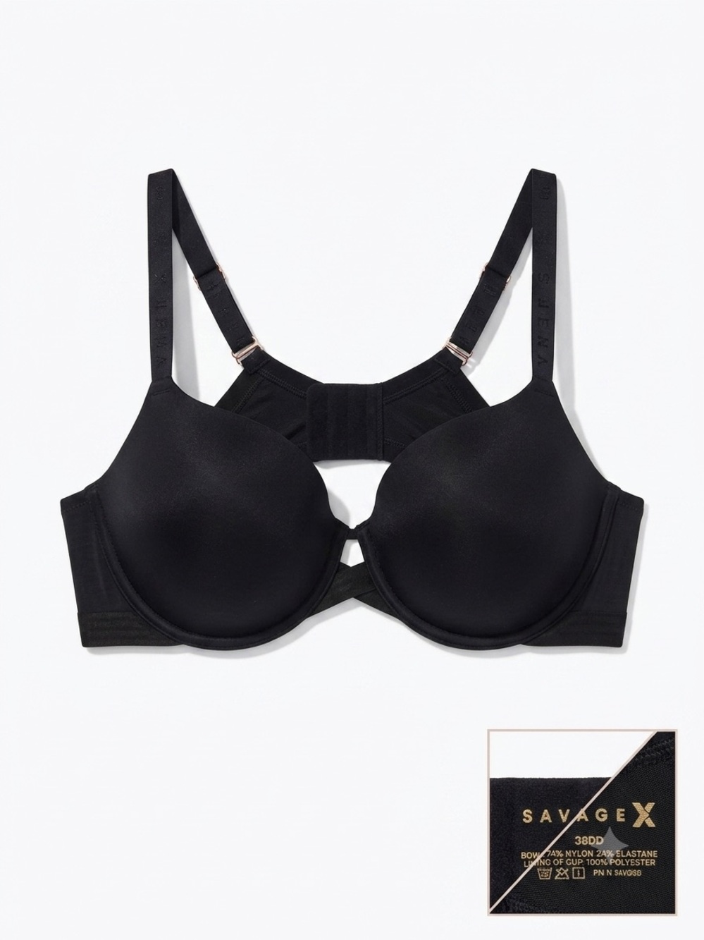 Savage X Fenty Black Core Microfiber T-Shirt Underwire Bra 38DD